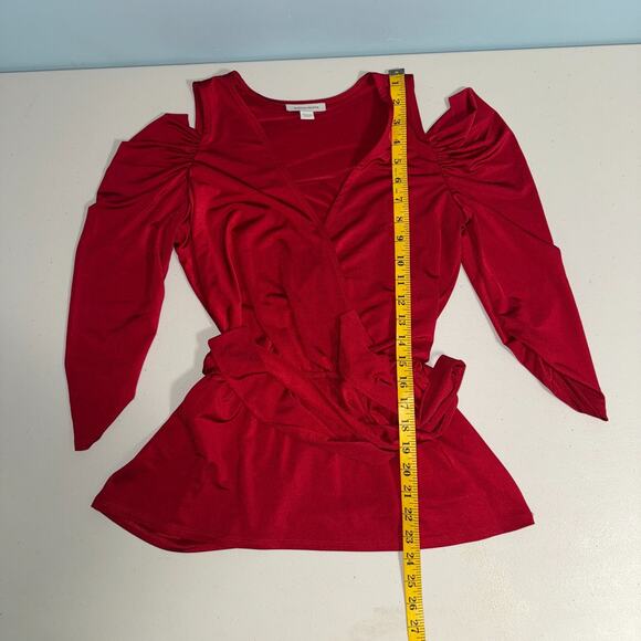 Boston Proper Women XS Top Cold Shoulder Holiday Party Going Out Tie Front - Picture 4 of 10